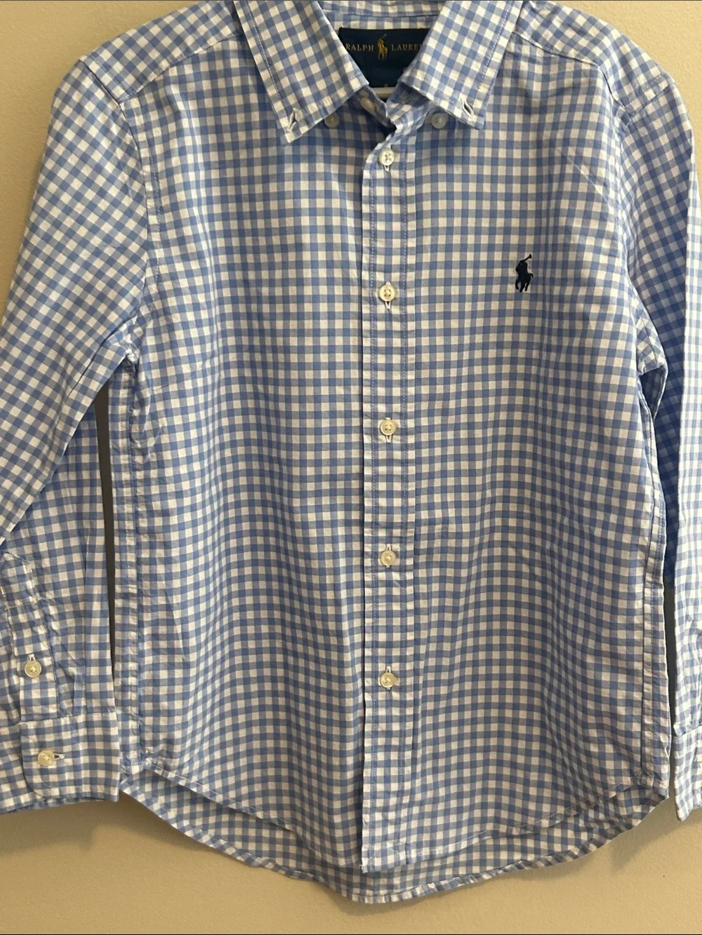 NEW Polo Ralph Lauren Boys 6 Blue Gingham Check Button Down Shirt 100% Cotton